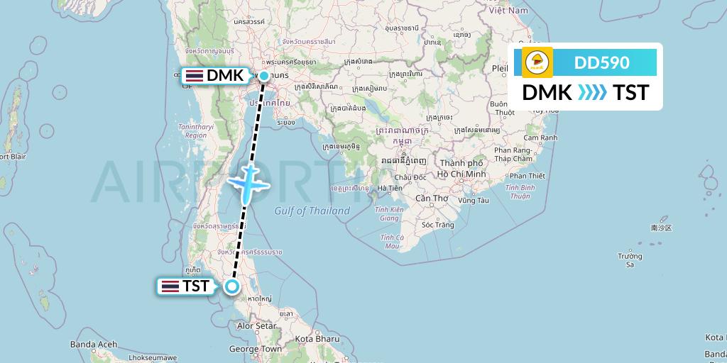 DD590 Nok Air Flight Map: Bangkok to Trang