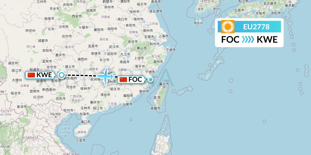 EU2778 Chengdu Airlines Flight Map: Fuzhou to Guiyang