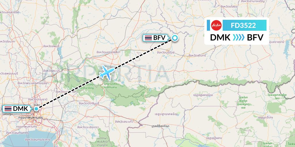 FD3522 Thai AirAsia Flight Map: Bangkok to Buriram