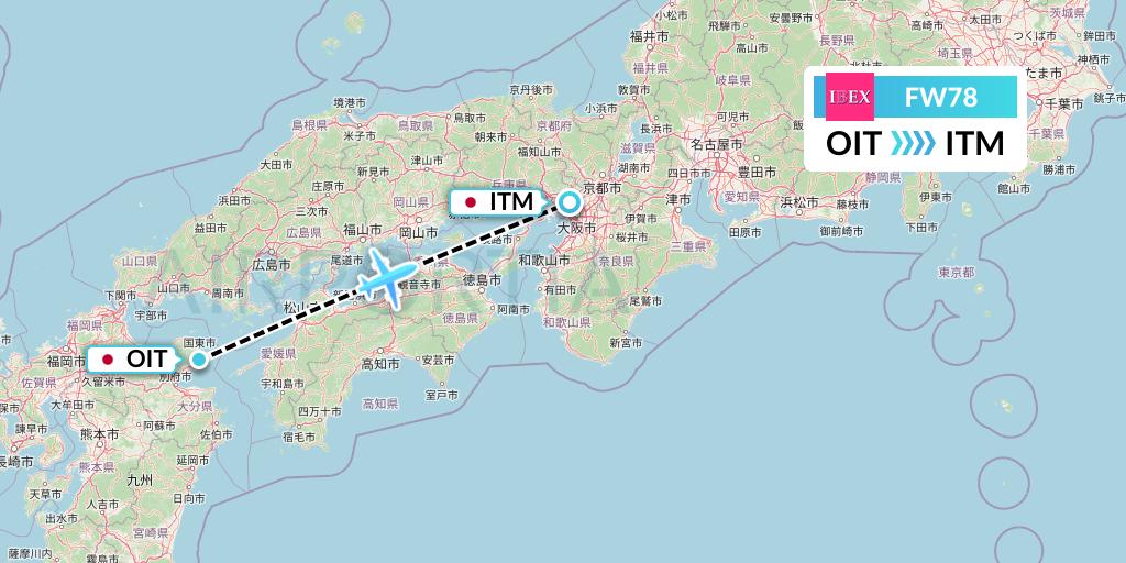 FW78 Ibex Airlines Flight Map: Oita to Osaka