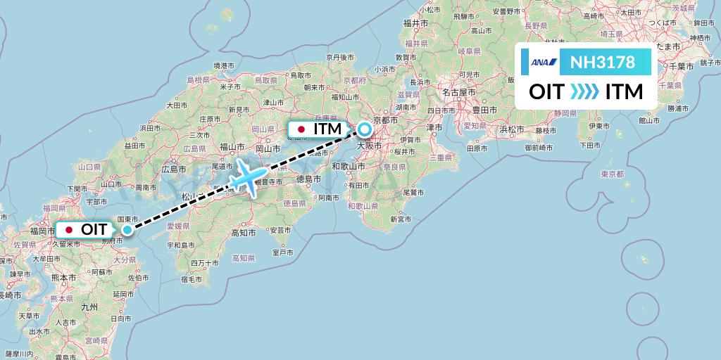 NH3178 All Nippon Airways Flight Map: Oita to Osaka
