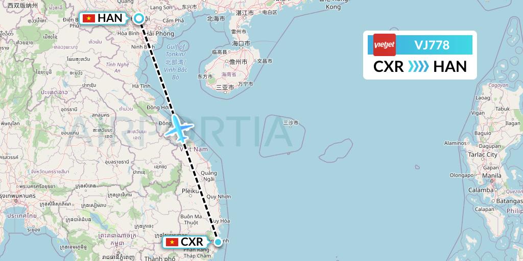 VJ778 VietJet Air Flight Map: Nha Trang to Hanoi