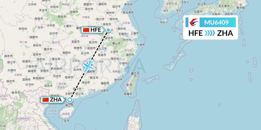 MU6409 China Eastern Airlines Flight Map: Hefei to Zhanjiang