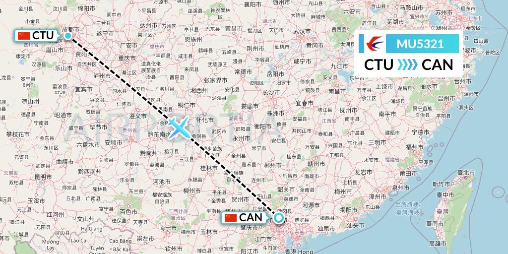 MU5321 China Eastern Airlines Flight Map: Chengdu to Guangzhou