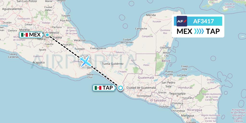 AF3417 Air France Flight Map: Mexico City to Tapachula