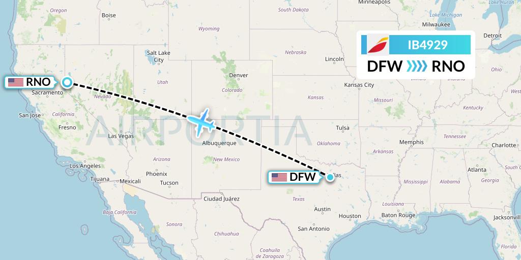 IB4929 Iberia Flight Map: Dallas to Reno