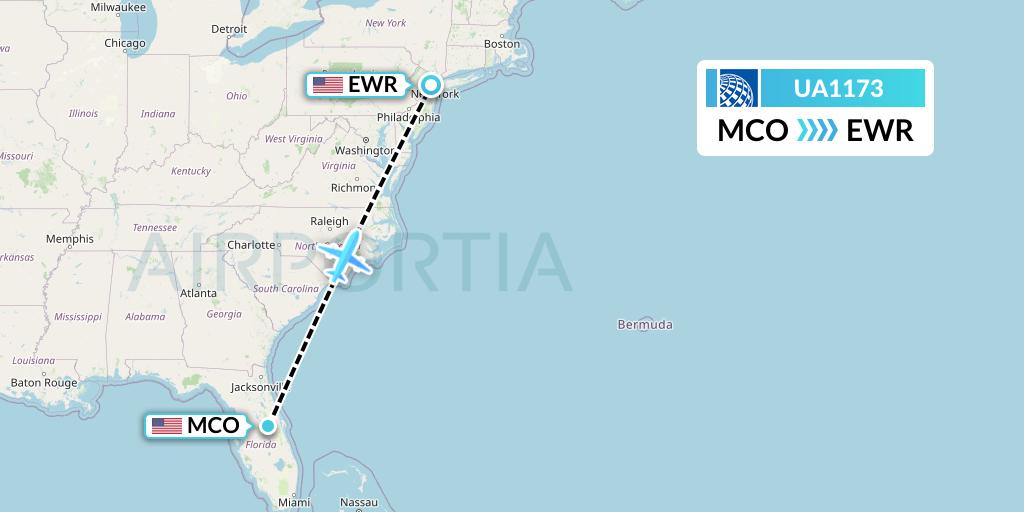 UA1173 United Airlines Flight Map: Orlando to New York
