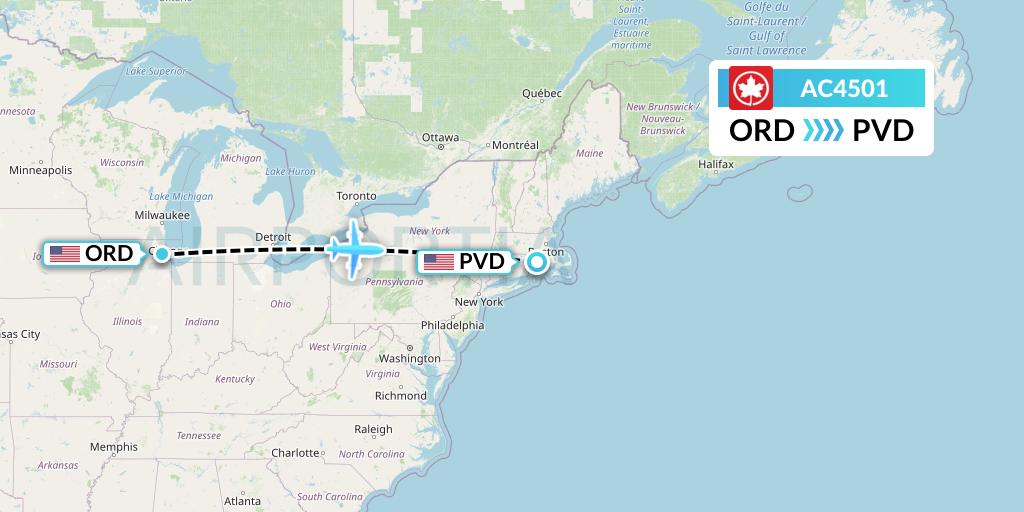 AC4501 Air Canada Flight Map: Chicago to Providence