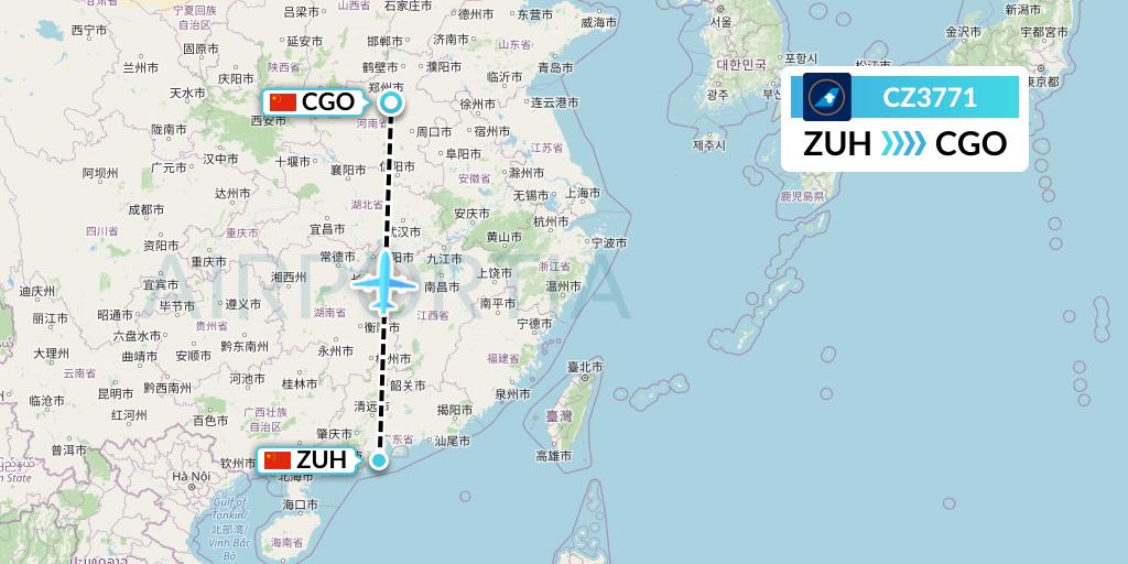 CZ3771 China Southern Airlines Flight Map: Zhuhai to Zhengzhou