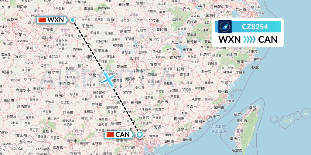CZ8254 China Southern Airlines Flight Map: Wanzhou to Guangzhou