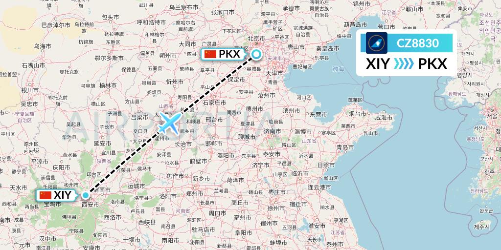 CZ8830 China Southern Airlines Flight Map: Xi'an to Beijing