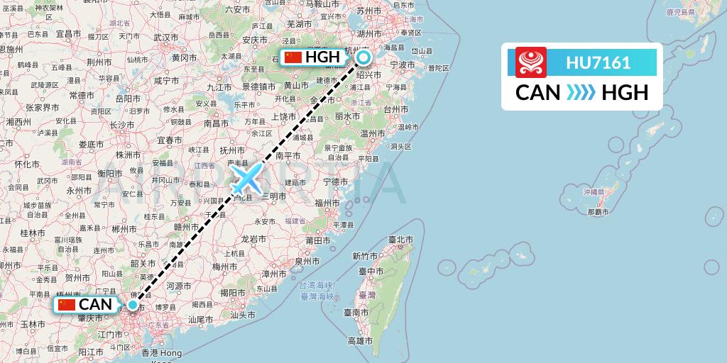 HU7161 Hainan Airlines Flight Map: Guangzhou to Hangzhou