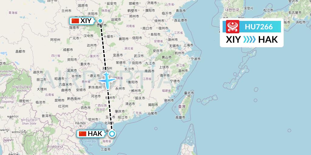 HU7266 Hainan Airlines Flight Map: Xi'an to Haikou