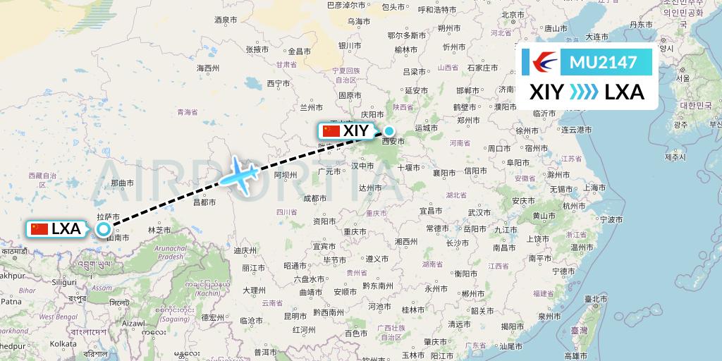 MU2147 China Eastern Airlines Flight Map: Xi'an to Lhasa