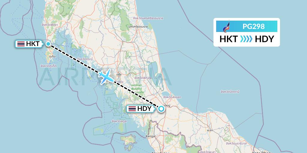 PG298 Bangkok Airways Flight Map: Phuket to Hat Yai