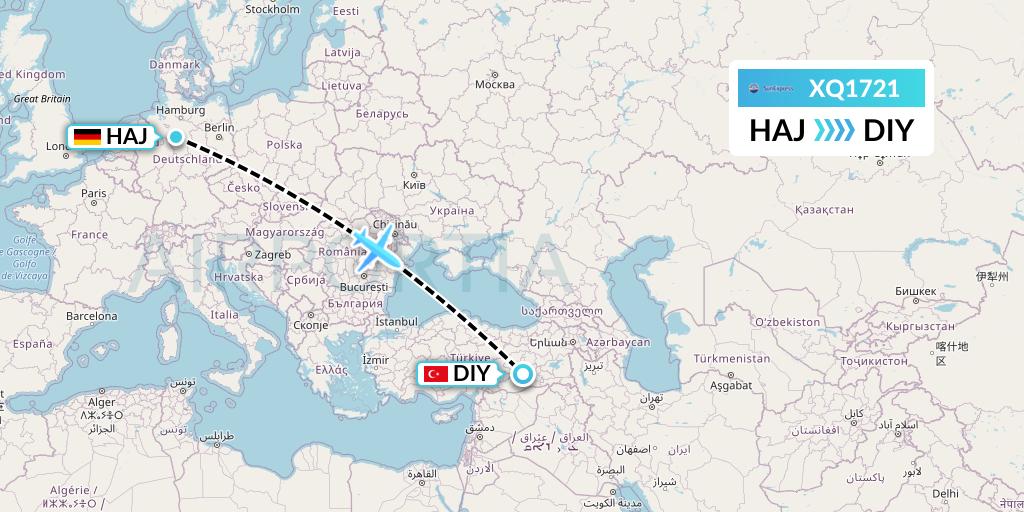 XQ1721 SunExpress Flight Map: Hannover to Diyarbakir