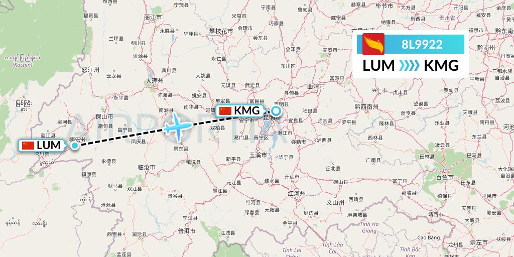 8L9922 Lucky Air Flight Map: Mangshi to Kunming
