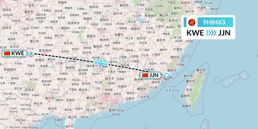 9H8463 Air Changan Flight Map: Guiyang to Jinjiang