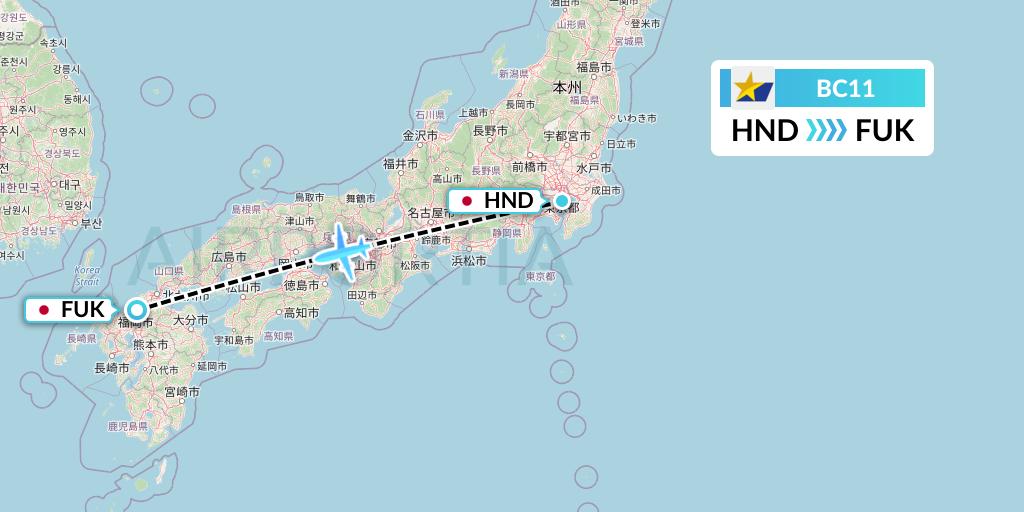 BC11 Skymark Airlines Flight Map: Tokyo to Fukuoka