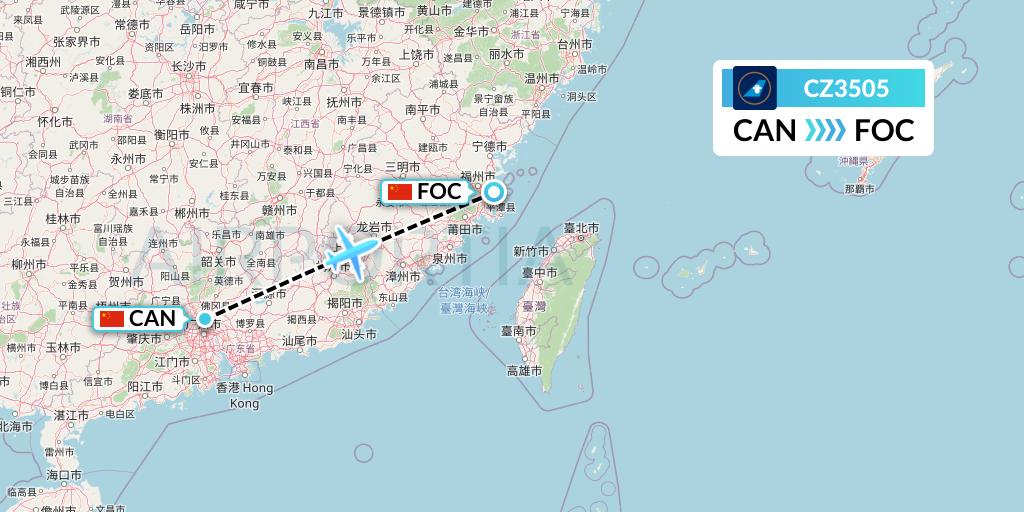 CZ3505 China Southern Airlines Flight Map: Guangzhou to Fuzhou
