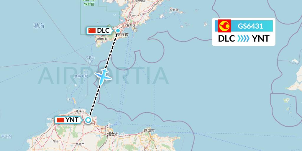 GS6431 Tianjin Airlines Flight Map: Dalian to Yantai