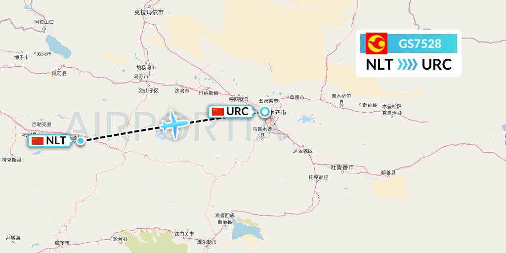 GS7528 Tianjin Airlines Flight Map: Xinyuan to Urumqi