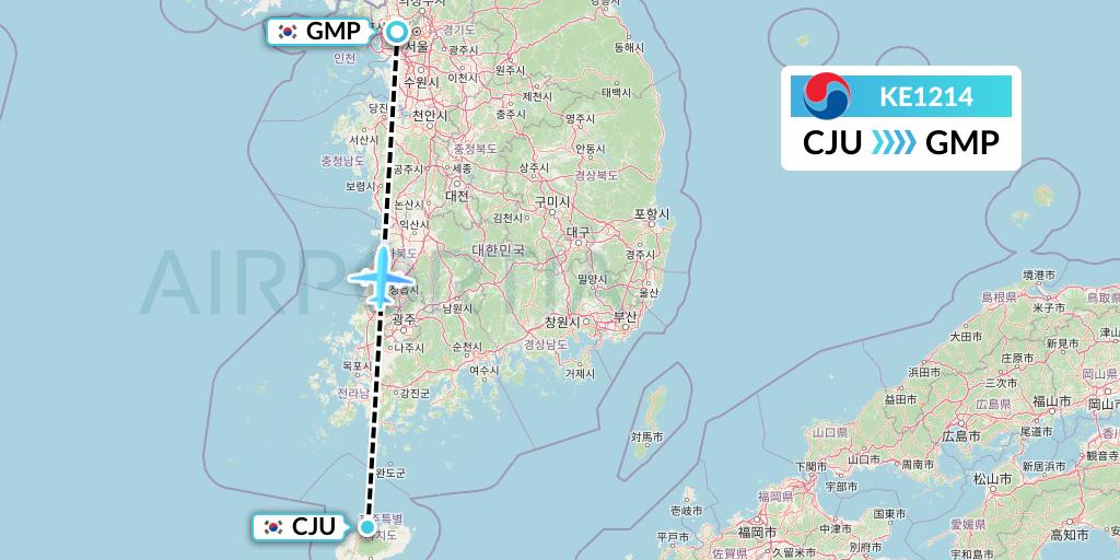 KE1214 Korean Air Flight Map: Jeju to Seoul