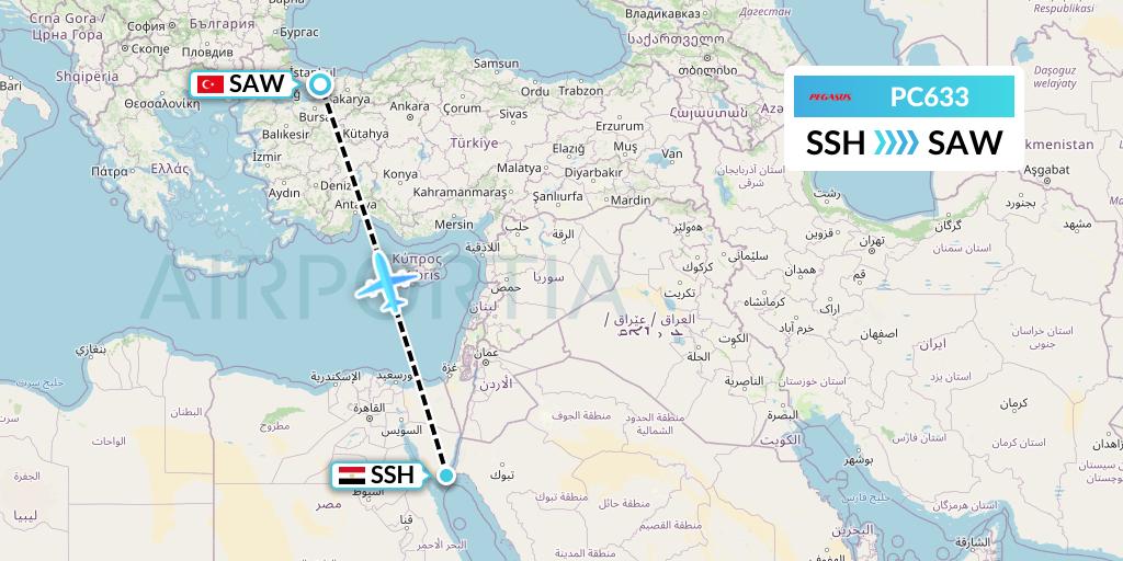 PC633 Pegasus Airlines Flight Map: Sharm el-Sheikh to Istanbul