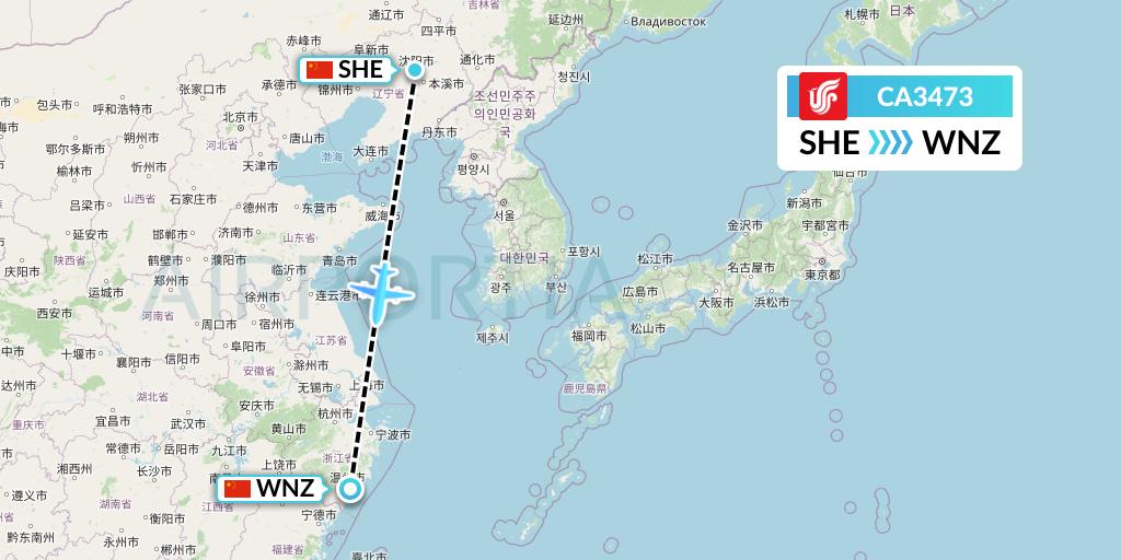 CA3473 Air China Flight Map: Shenyang to Wenzhou