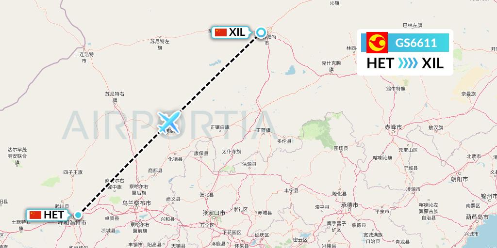 GS6611 Tianjin Airlines Flight Map: Hohhot to Xilinhot