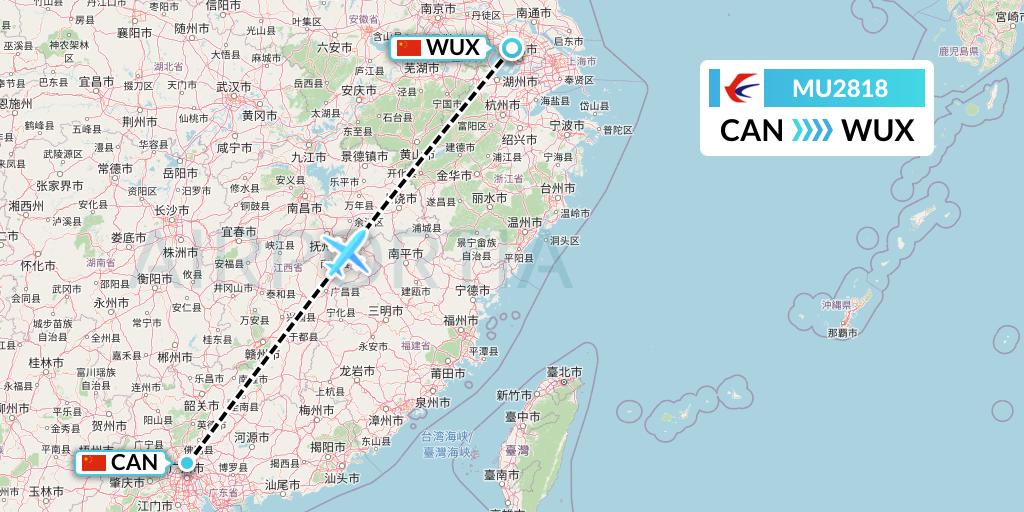 MU2818 China Eastern Airlines Flight Map: Guangzhou to Wuxi