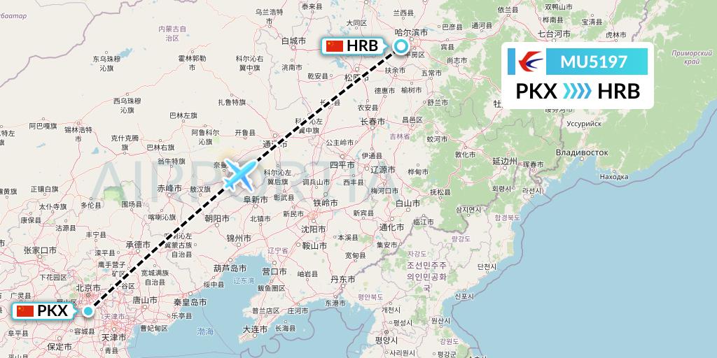 MU5197 China Eastern Airlines Flight Map: Beijing to Harbin
