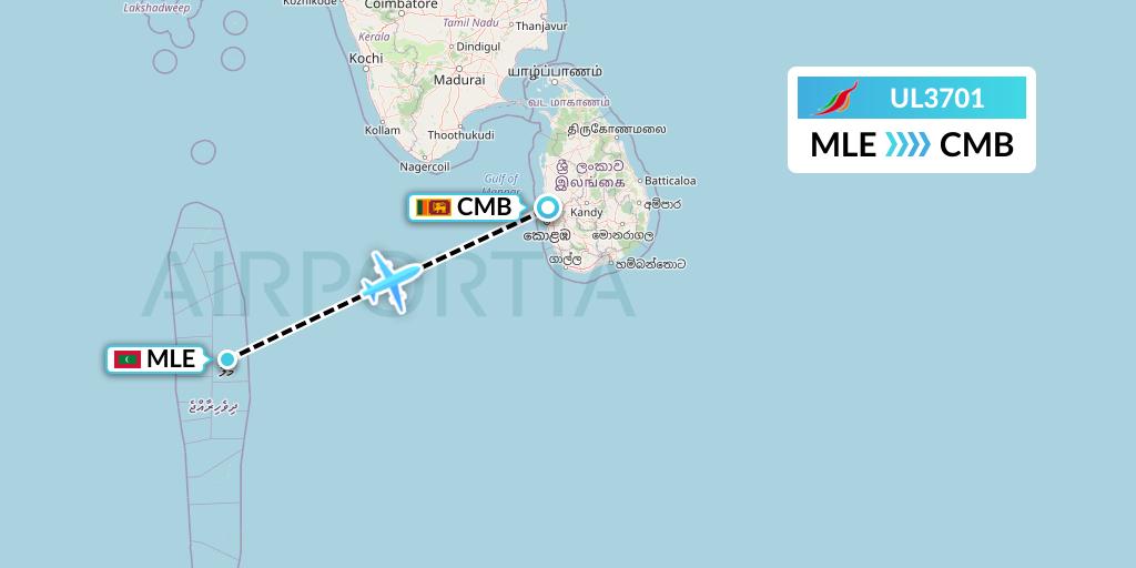 UL3701 SriLankan Airlines Flight Map: Male to Colombo