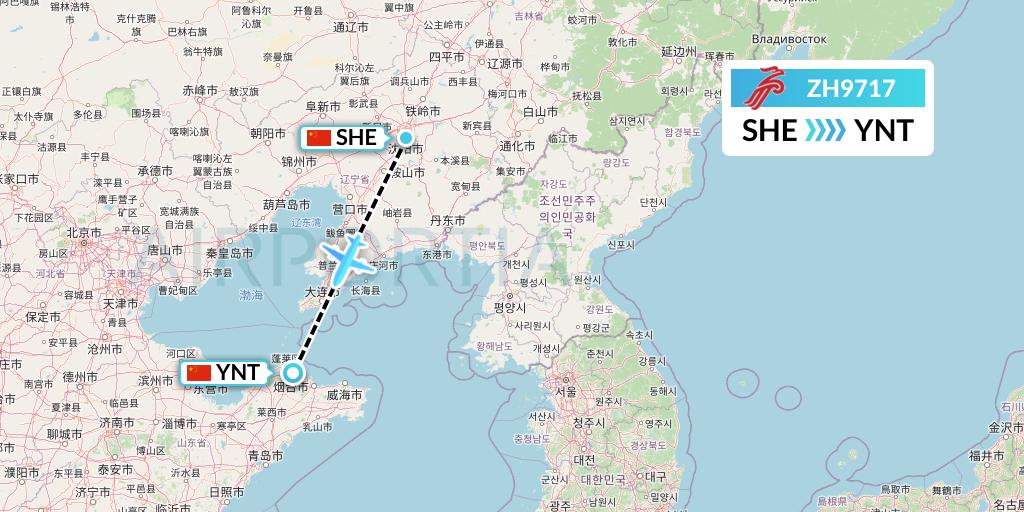 ZH9717 Shenzhen Airlines Flight Map: Shenyang to Yantai