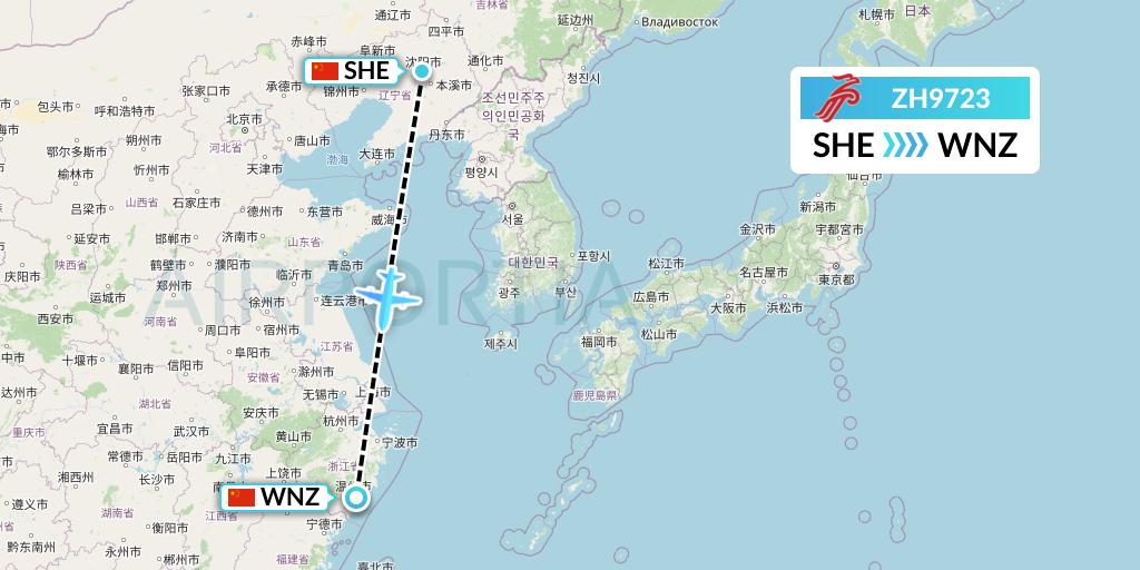 ZH9723 Shenzhen Airlines Flight Map: Shenyang to Wenzhou