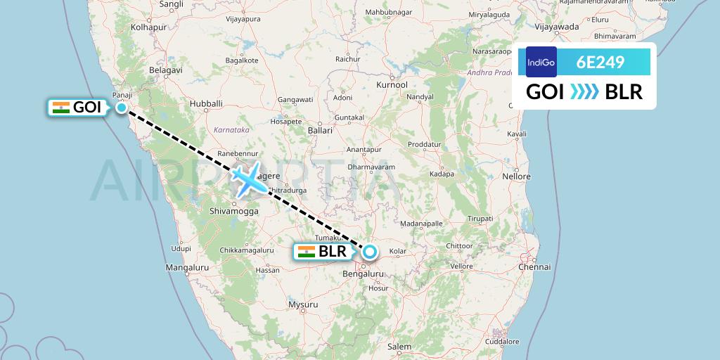 6E249 IndiGo Airlines Flight Map: Goa to Bangalore