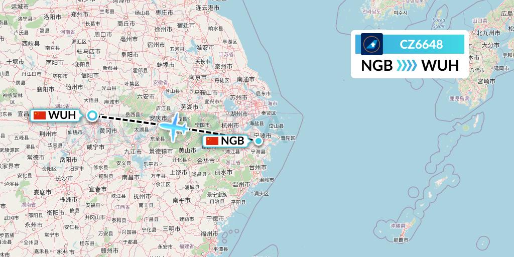 CZ6648 China Southern Airlines Flight Map: Ningbo to Wuhan