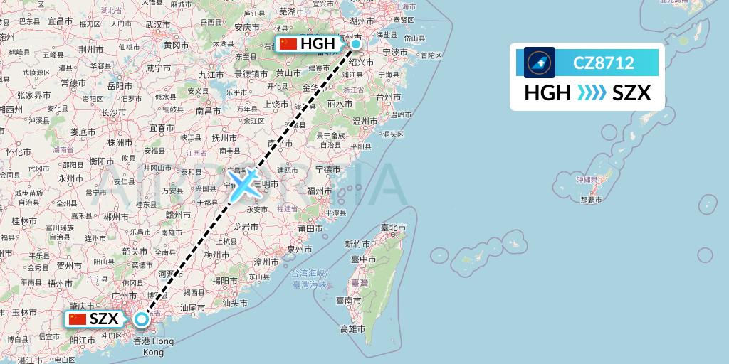 CZ8712 China Southern Airlines Flight Map: Hangzhou to Shenzhen