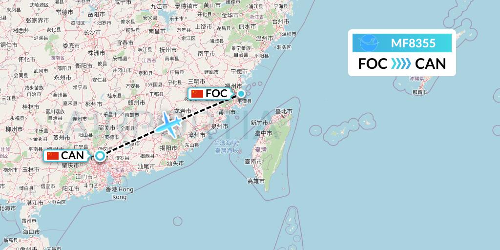 MF8355 Xiamen Airlines Flight Map: Fuzhou to Guangzhou