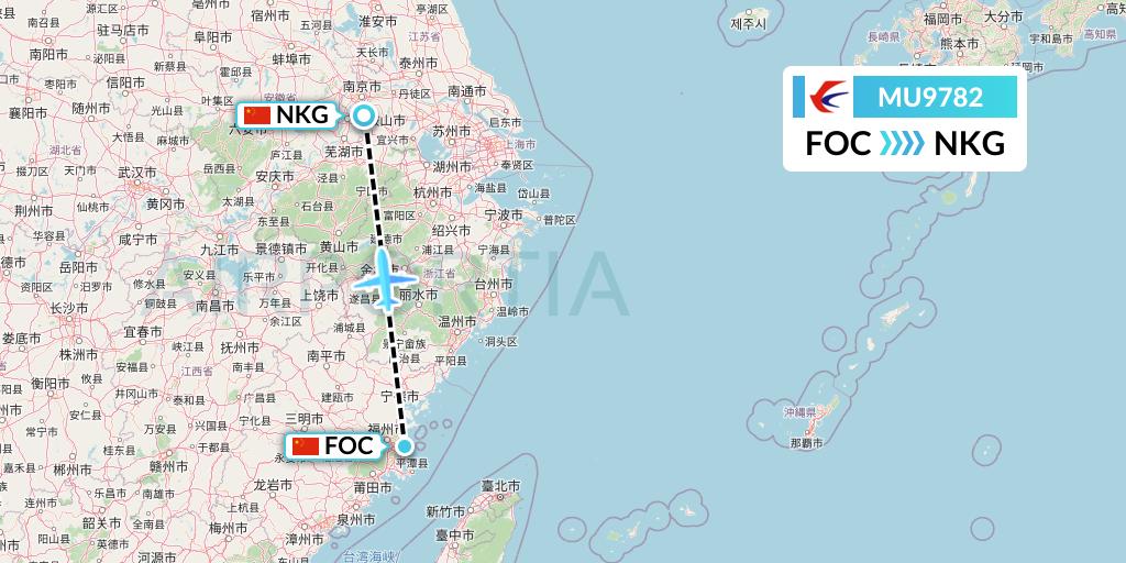 MU9782 China Eastern Airlines Flight Map: Fuzhou to Nanjing