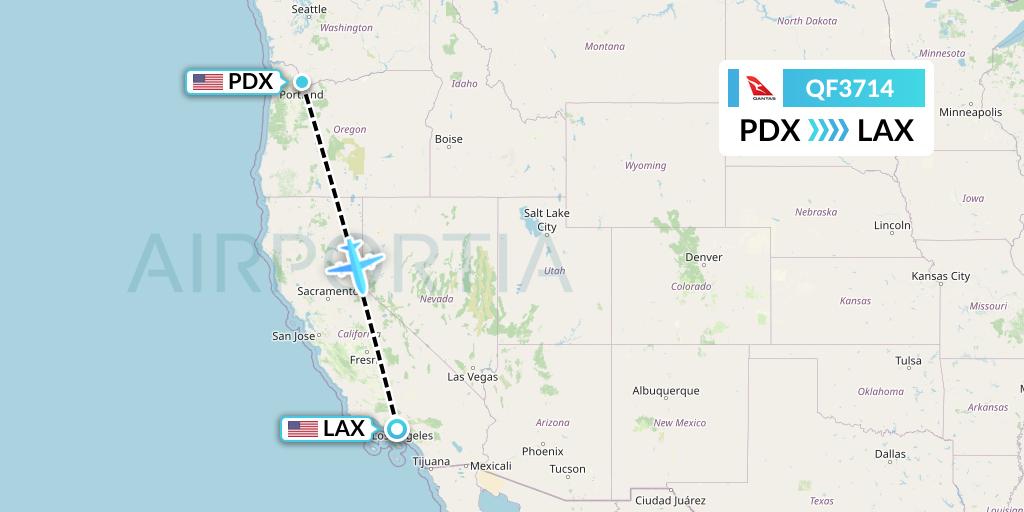 QF3714 Qantas Flight Map: Portland to Los Angeles