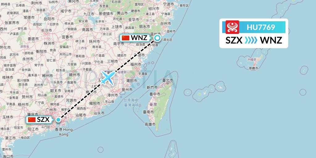 HU7769 Hainan Airlines Flight Map: Shenzhen to Wenzhou