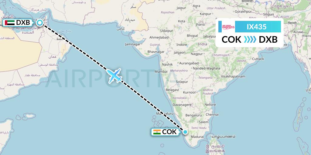 IX435 Air India Express Flight Map: Cochin to Dubai