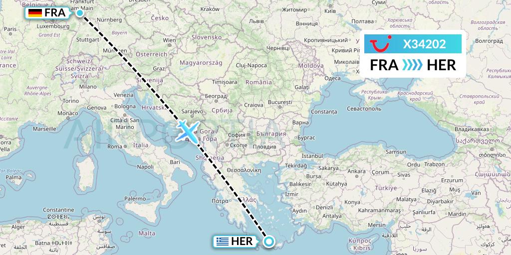 X34202 Flight Status TUI fly Germany: Frankfurt to Heraklion (TUI4202)