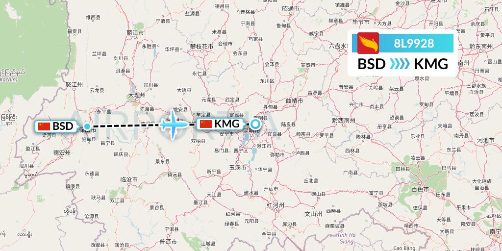 8L9928 Lucky Air Flight Map: Baoshan to Kunming