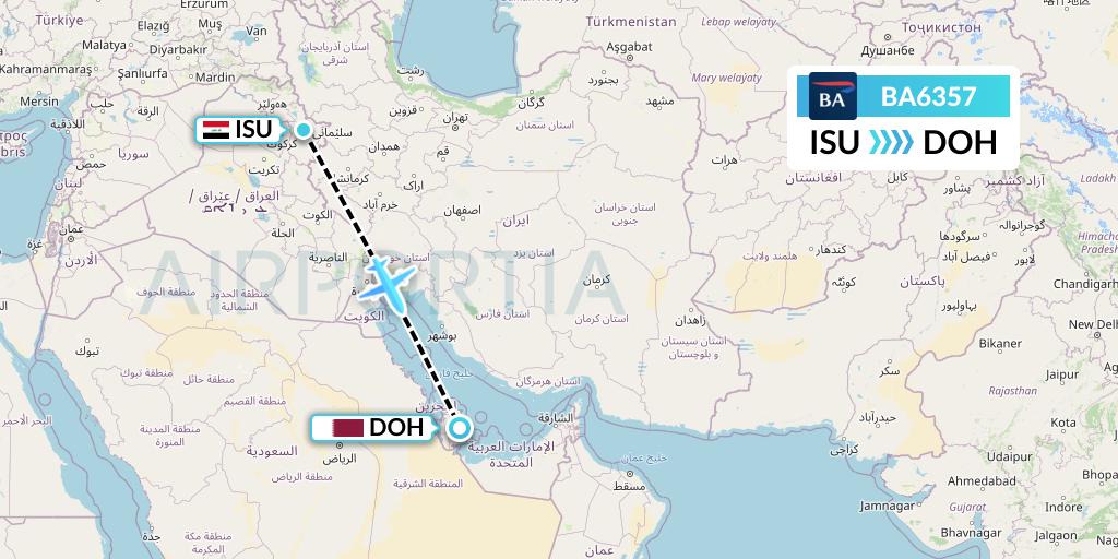 BA6357 British Airways Flight Map: Sulaimaniyah to Doha