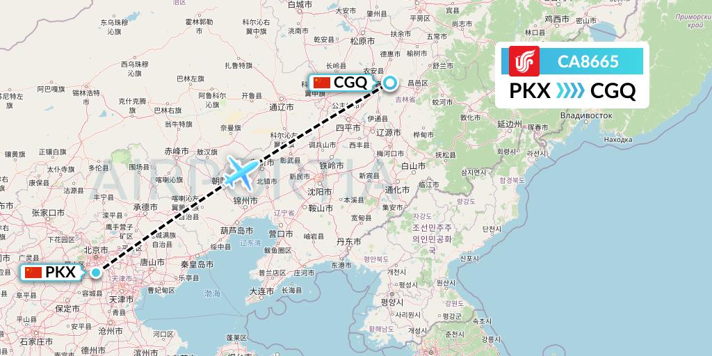 CA8665 Air China Flight Map: Beijing to Changchun