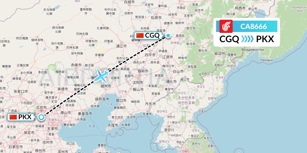 CA8666 Air China Flight Map: Changchun to Beijing