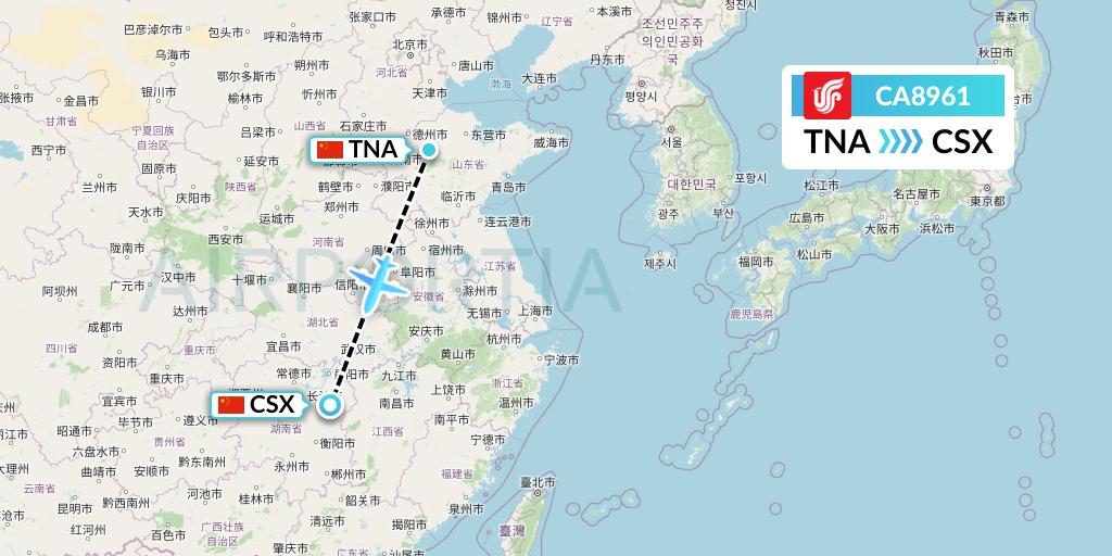 CA8961 Air China Flight Map: Jinan to Changsha