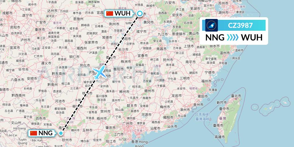 CZ3987 China Southern Airlines Flight Map: Nanning to Wuhan